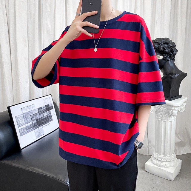 พร้อมส่ง เสื้อยืด OverSiZE ลายทางใหญ่