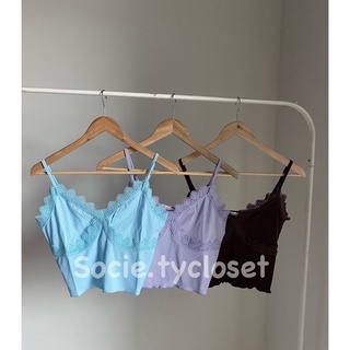 Socie.tycloset-Romweเสื้อสายเดี่ยวลูกไม้(ผ้าร่อง)