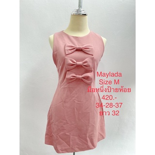 เดรสสั้น สีชมพู แต่งโบว์ มือหนึ่งป้ายห้อย MAYLADA SIZE M