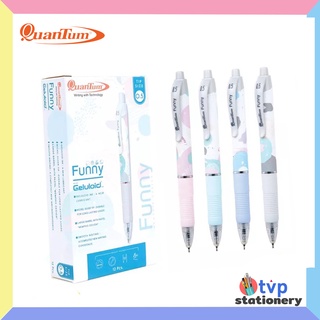 Quantum ปากกาลูกลื่น เจลลูลอยด์ รุ่น Funny 0.5 mm. หมึกน้ำเงิน คละสี 12 ด้าม [ 1 กล่อง ]