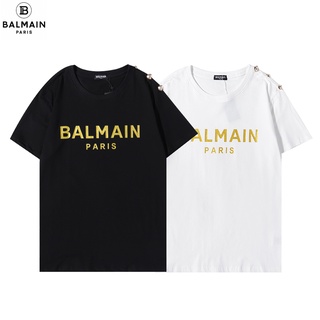 ❤❀ [พร้อมส่ง] ❤ Balmai----N เสื้อยืดแขนสั้น ผ้าฝ้าย พิมพ์ลายตัวอักษร ติดกระดุม แฟชั่นคู่รักS-5XL