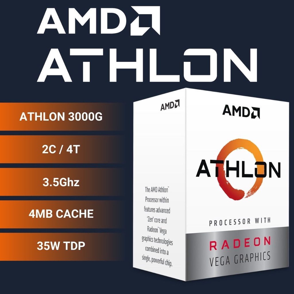 CPU (ซีพียู) AM4 AMD ATHLON 3000G 3.5 GHz