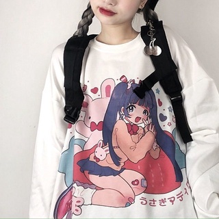 2022 Autumn New bf style cartoon printed T-shirt female students Korean style loose ins All-matching long sleeve top