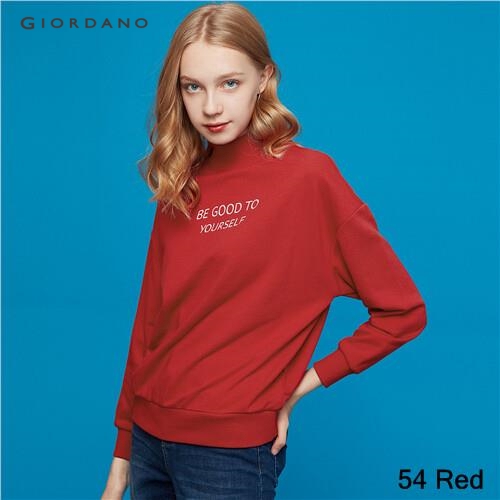 GIORDANO WOMEN Letter embroidery loose mock neck sweatshirt 05399779