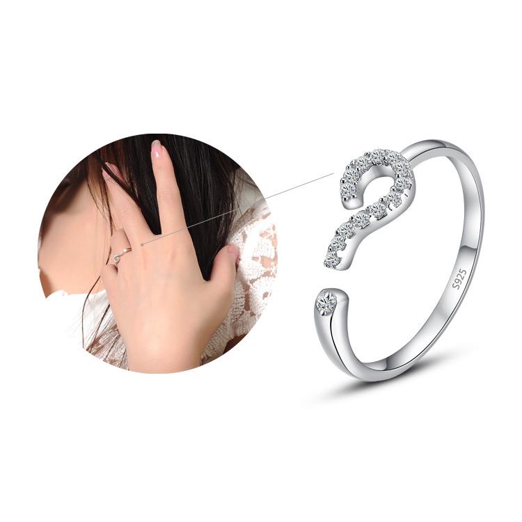 แหวนเงิน 925 แหวนแต่งงานคำถามดีไซน์ RA5R 925 Silver Ring CZ Wedding