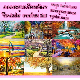 รูปวาดสินค้าอยู่ไทยขึงเฟรมไม้ HOME DIY   ภาพระบายสีตามตัวเลขแบบใหม่ 3in1  1ชุดได้3แผ่น 1แผ่นขนาด40x50cm 2แผ่นขนาด20x50