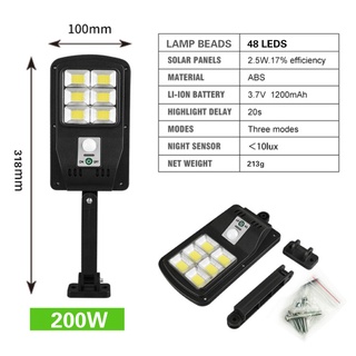 【Ready Stock !】COD โคมไฟถนน 200W ช่องพลังงานแสงอาทิตย์ LED แสงสีขาว โคมไฟโซล่าเซล โคมไฟติดผนัง Spotlight ไฟโชล่าเซลล์