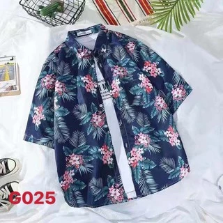 เสื้อเชิ้ตคอปก เสื้อเชิ้ตผู้ชาย พิมพ์ลายฮาวาย
