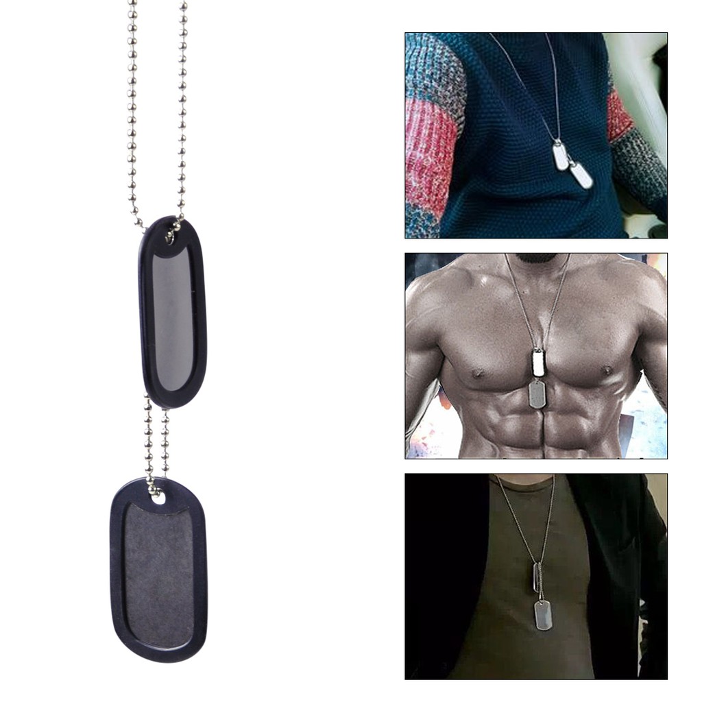 2x Silver Matte Military Army Blank Pendant Dog Tag พร้อมโซ่สแตนเลส