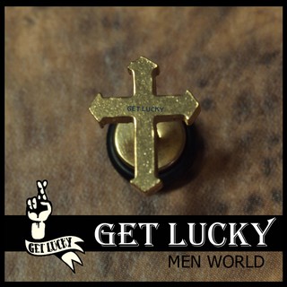 E8744 จิวเกาหลี จิวแฟชั่น GET LUCKY ตุ้มหูผุ้ชาย จิวหู สีดำ(1ชิ้น) ต่างหูผู้ชาย