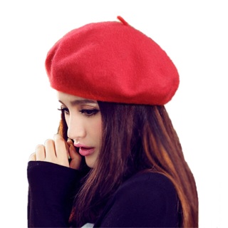 Wool beret beanie hat (cranberry red)