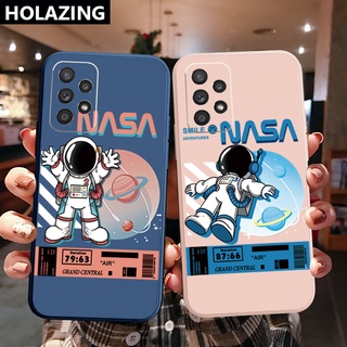 เคสโทรศัพท์มือถือ ขอบสี่เหลี่ยม ลายนักบินอวกาศ NASA สําหรับ Samsung Galaxy S22 Ultra S21 FE A33 A53 A73 A03S M32 M22