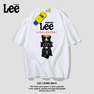 เสื้อยืดแขนสั้น ผ้าฝ้าย พิมพ์ลาย Lee bear สําหรับผู้ชาย และผู้หญิงS-5XL