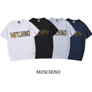 แฟชั่นยูนิเซ็กซ์ ∈¤moschino เสื้อยืดแขนสั้นผ้าฝ้ายพิมพ์ลายแฟชั่น