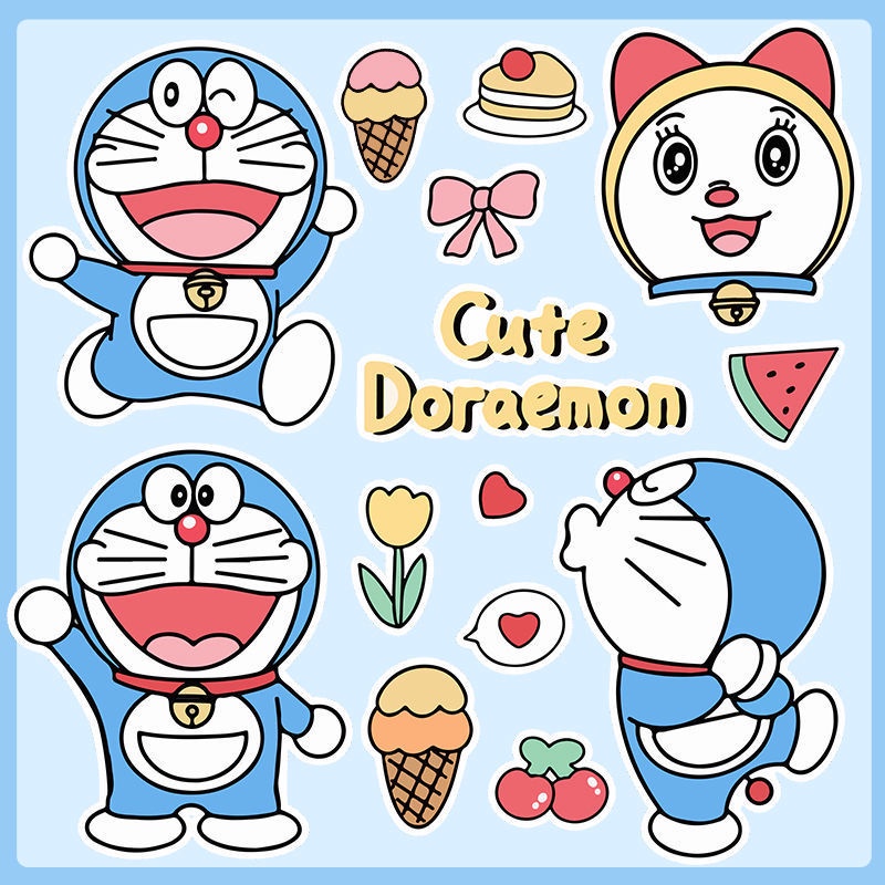 สติกเกอร์ ลายการ์ตูนโดราเอมอนน่ารัก กันน้ํา สําหรับตกแต่งแล็ปท็อป โทรศัพท์มือถือ กระเป๋าเดินทาง