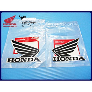 HONDA WING (85 mm.) STICKER "BLACK" WING "GENUINE PARTS" SET PAIR // สติ๊กเกอร์ แท้ โลโก้ Honda Wing แท้ สีดำตัดขาว