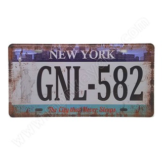 ป้ายสังกะสีวินเทจ New York GNL-582, The City that never sleeps (ปั๊มนูน)