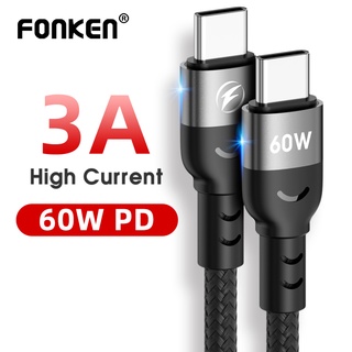 Fonken สายชาร์จ USB Type C เป็น USB C PD 60W สําหรับ Xiaomi Samsung