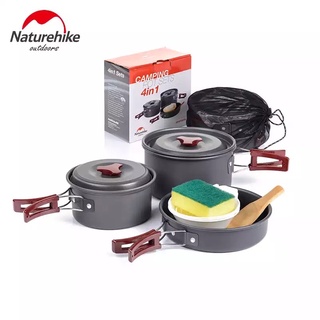 Naturehike ชุดหม้อสนาม ชุดเครื่องครัว หม้อปิคนิค 4in1 สําหรับตั้งแคมป์ เดินป่า 2-3 คน