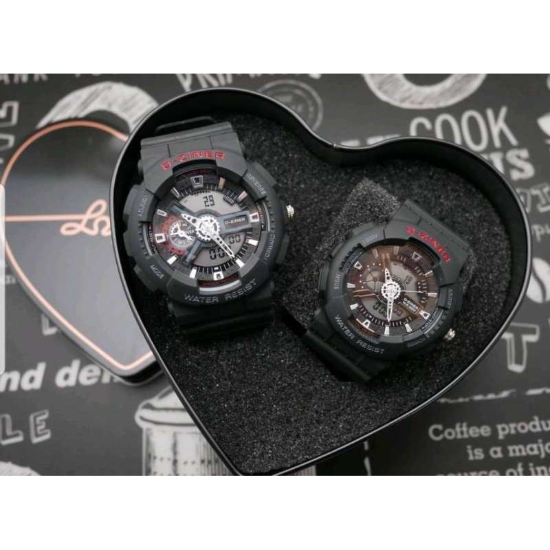 นาฬิกา DZiner collection คู่รัก สไตล์ G shock ,Baby G, สีดำ สินค้า มีไฟ ออโต้ไลท์  (ได้นาฬิกา 2 เรือ