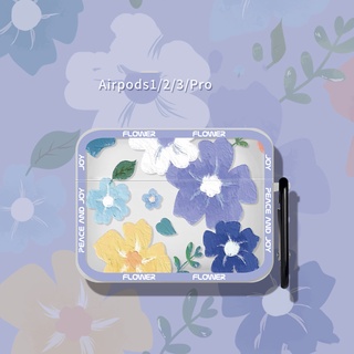 เคสหูฟัง ทรงสี่เหลี่ยม ลายภาพวาดสีน้ํามัน รูปดอกไม้ สําหรับ airpods 2nd 3rd Generation