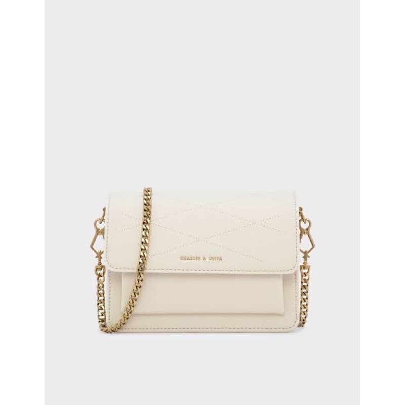 CHARLES KEITH TOP STITCH DETAIL CROSSBODY BAGCREAM pangconankung