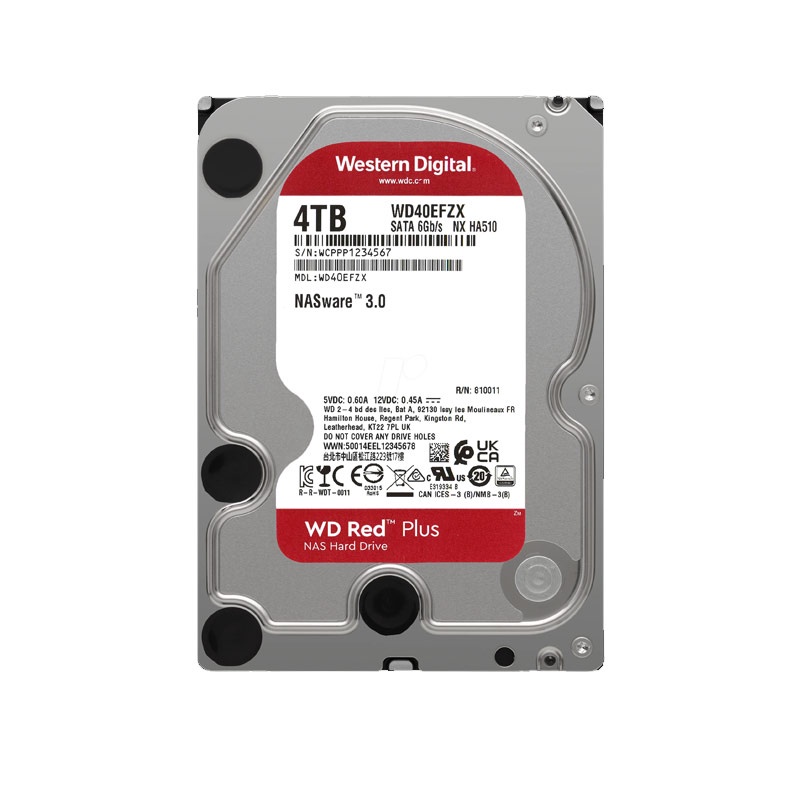 Western Digital 4TB WD Red Plus NAS Internal Hard Drive HDD - 5400 RPM, SATA  6 Gb/s, CMR, 128 MB Cache, 3.5