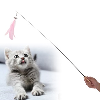 Funny Cat Stick Retractable Feather Bell แมวตลก Stick กับเสาไม้สำหรับแมวในร่ม