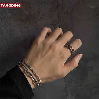 【Tangding】สร้อยข้อมือ สเตนเลส แบบสองชั้น สไตล์ฮิปฮอป สําหรับผู้ชายและผู้หญิง