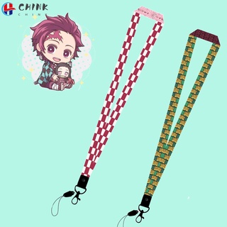 CHINK 1Pc Anime Lanyard Keychains Anime Demon Slayer Kimetsu No Yaiba Hangin Neck Strap