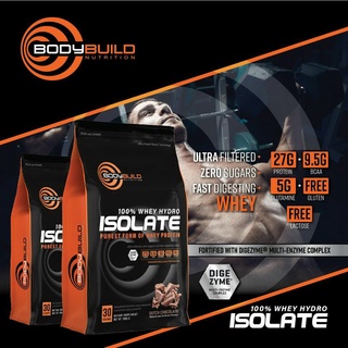 BodyBuildNutrition 100% USA Whey Hydro Isolate + DIGEZYME เวย์โปรตีน ไฮโดรไอโซเลท 1 kg (30 สกู๊ป) สร้างกล้าม  ลดไขมัน