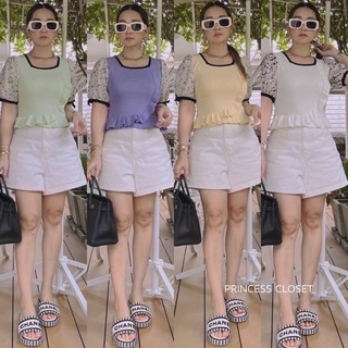bybeyond 👑 เสื้อไหมพรมแฟชั่น ดีเทลน่ารัก ลายดอกไม้ 🌼 แขนชีฟอง สไตล์เกาหลี สินค้านำเข้า เสื้อผ้าแฟชั่นฟรัไซส์ พร้องส่ง 📦