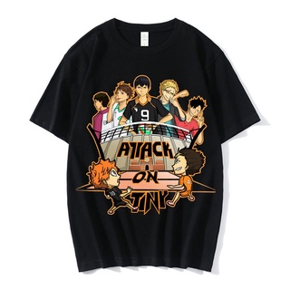 ใหม่ เสื้อยืดลําลอง ผ้าฝ้าย 100% แขนสั้น พิมพ์ลายกราฟิก Haikyuu Attack on Titan สไตล์ญี่ปุ่น แนวสตรีท ฮาราจูกุ สําหรับผู