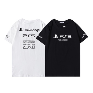 [S-5XL]เสื้อยืดแขนสั้นลําลอง คอกลม ผ้าฝ้าย พิมพ์ลายโลโก้ตัวอักษร BLCG PS5 แฟชั่นสําหรับผู้ชาย และผู้หญิง