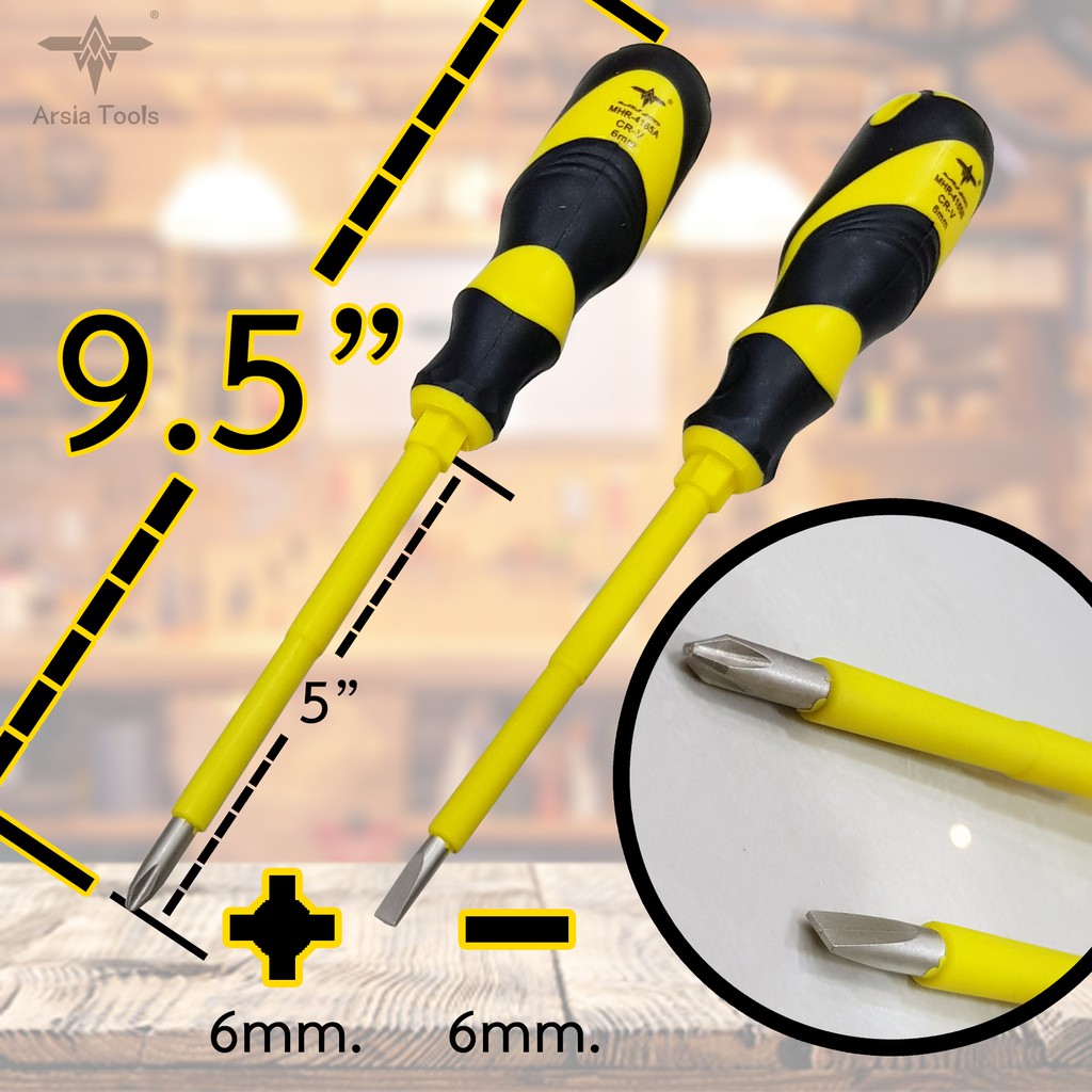 ไขควงหัวph2 ไขควงกันไฟ หุ้มฉนวน ปากแฉก ปากแบน 6mm.