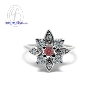 Finejewelthai-แหวนทับทิม-ทับทิม-แหวนพลอย-แหวนCZ-แหวนเงินแท้-พลอยประจำเดือนเกิด-Ruby-Silver-Ring-Birthstone-R1293rb