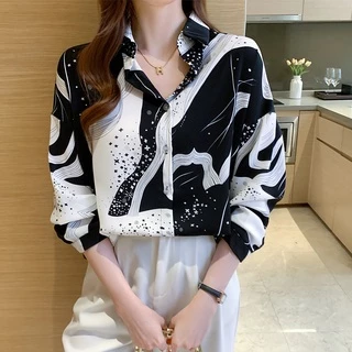 เสื้อเชิ้ตแฟชั่นผู้หญิงเกาหลี มีขนาดสาวอวบ ลวดลายสวย แขนยาว คอปก
