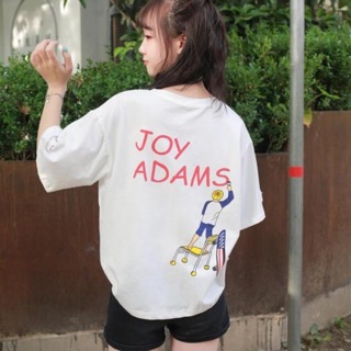 TJ เสื้อแฟชั่น คอกลม แขนสั้น แต่งขาดๆ ลาย ADAMS สีเหลือง ขาว รหัสสินค้า PA9496 เหลือง ขาว