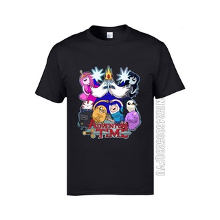 ผ้าฝ้ายคอกลมเสื้อยืด พิมพ์ลายการ์ตูน Adventure Time Jake n Finn Happy Party 90s สําหรับผู้ชาย นักเรียนfrom S-4XL