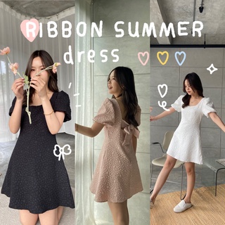 chuuchop_พร้อมส่ง(C7591) 🌈🏖 RIBBON SUMMER dress มินิเดรสแขนสั้นแต่งผูกโบว์หลัง มี3สี 3ขนาด