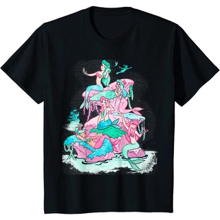 เสื้อยืดผ้าฝ้ายพรีเมี่ยม เสื้อยืด พิมพ์ลายกราฟิก Disney Peter Pan Mermaids สีน้ํา สไตล์เรโทร