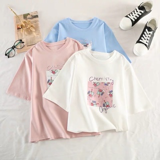 Seoul.Fluffy เสื้อยืดผู้หญิง สกรีนลายลิปสติก น่ารัก สดใส ใส่สบาย สีของพร้อมส่ง