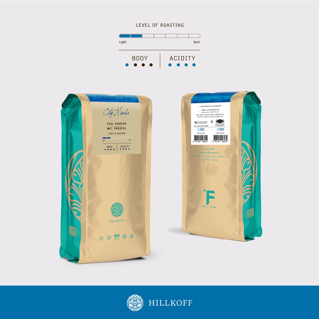 Hillkoff : เมล็ดกาแฟคั่ว อาราบิก้า คั่วอ่อน ฮิลล์คอฟฟ์ (City Mocha) Arabica 100% ขนาด 250 g กาแฟ อราบิก้า เมล็ดกาแฟ