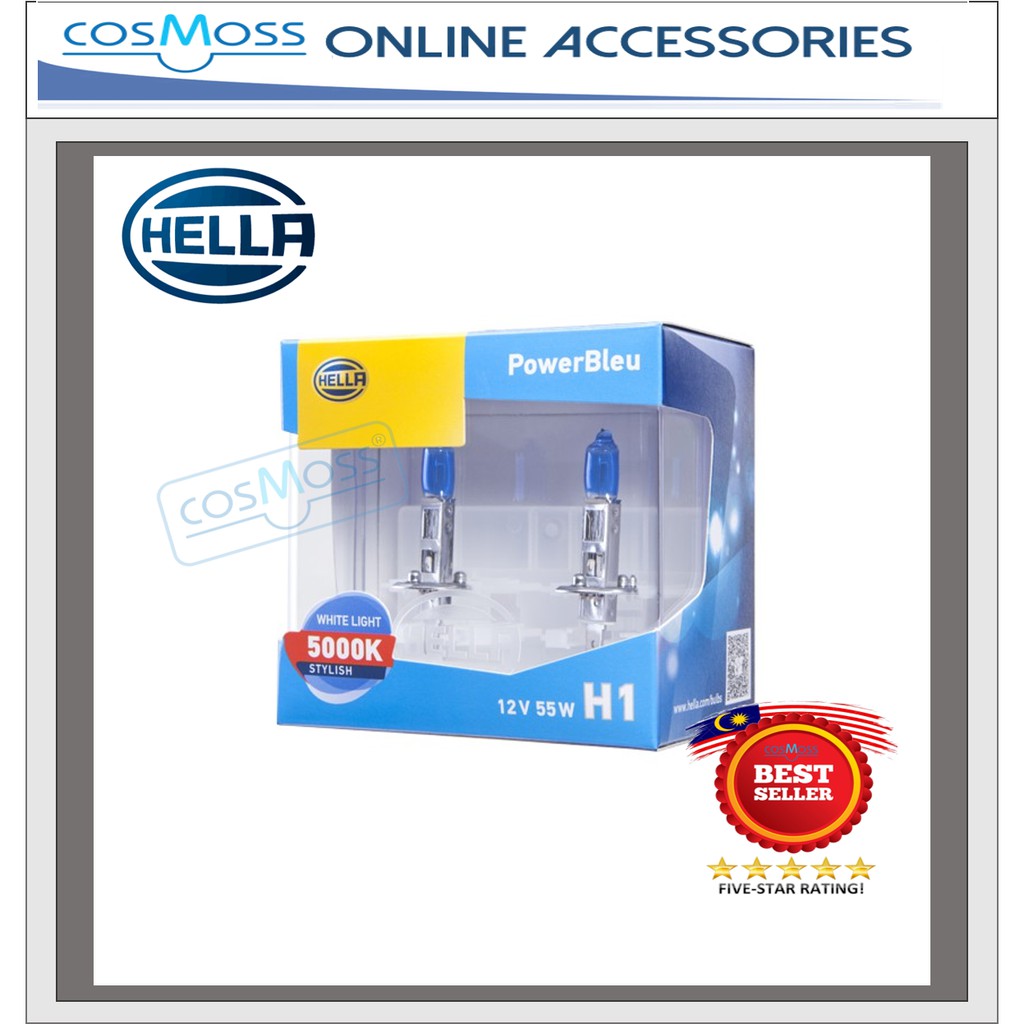 HELLA POWERBLEU 5000K H1 H3 H4 H7 H11 HB3 HB4 9005 9006 หลอดไฟ SUPER WHITE