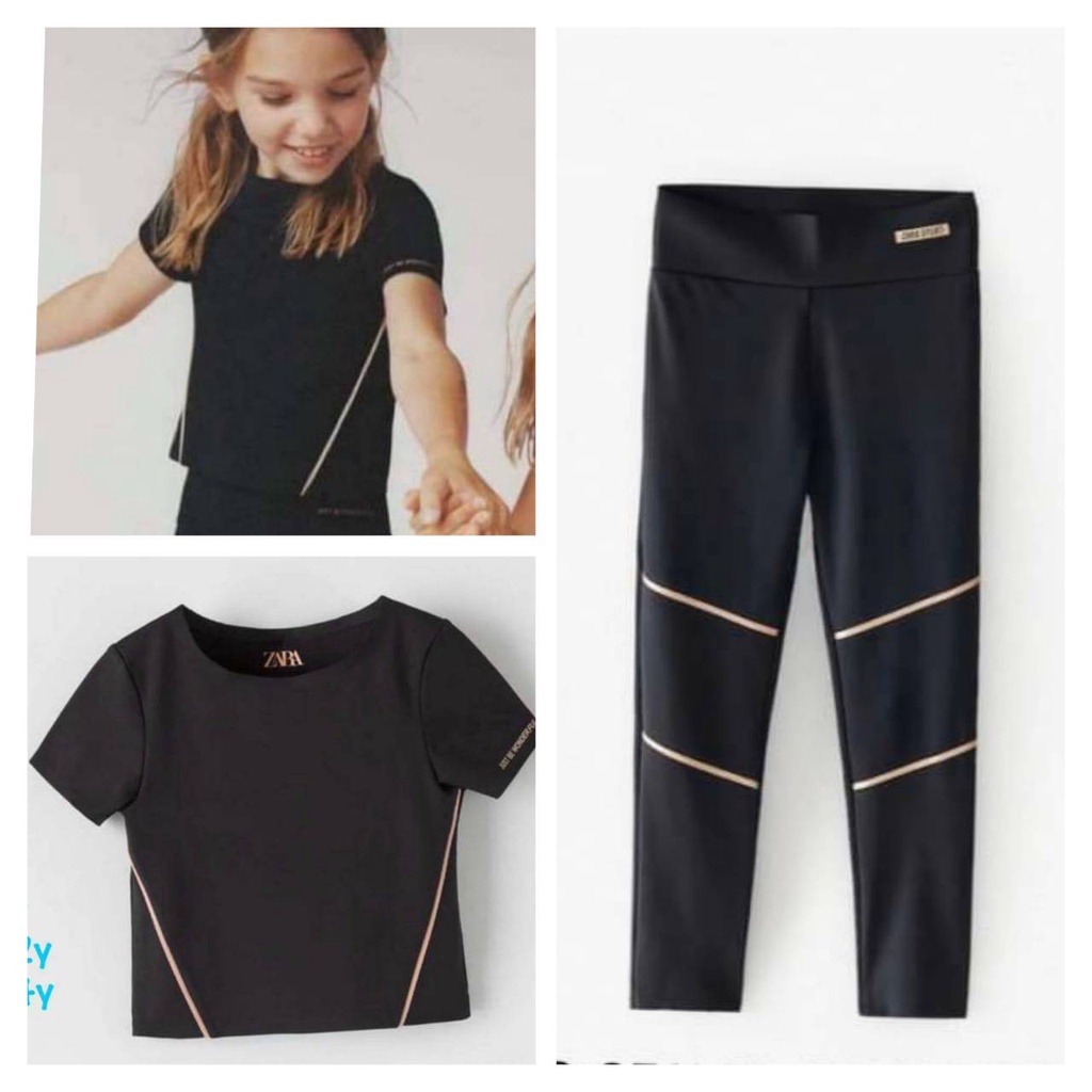 GQ624 ชุดออกกำลังกายเด็ก *สีดำ* Zara งานแท้ ชุดกีฬา เสื้อครอป เสื้อเอวลอยและกางเกงเลกกิ้งออกกำลังกาย