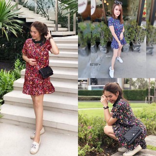 เดรสสั้นลายดอกชายระบาย TW8238