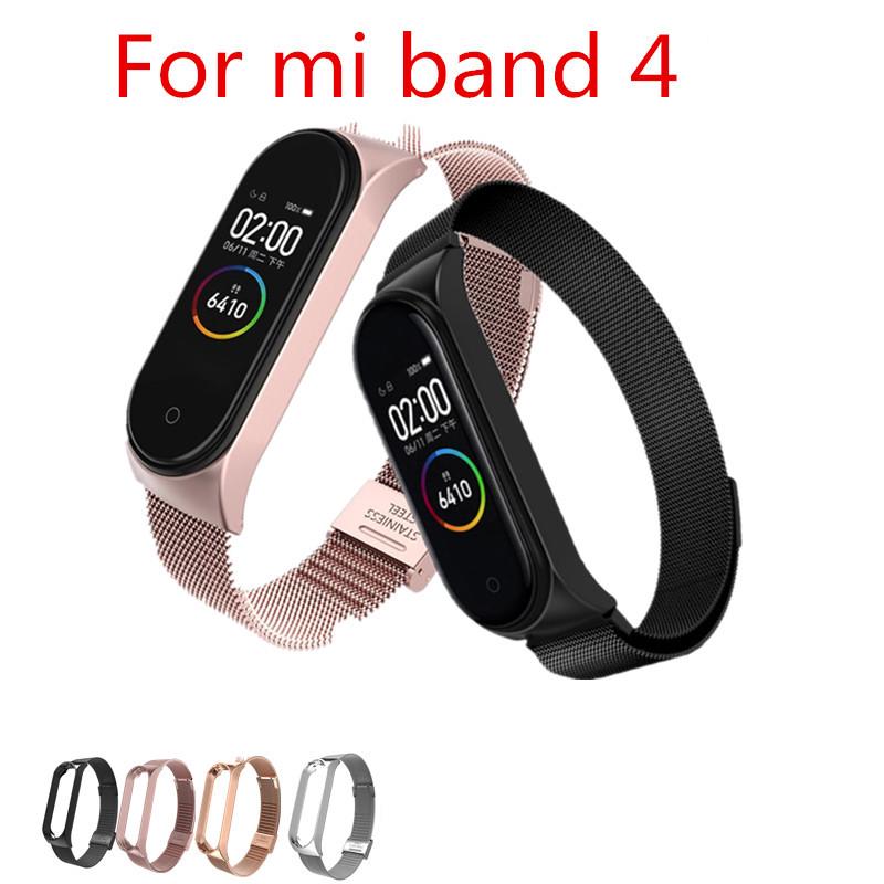 สายรัดข้อมือสแตนเลสสำหรับ Xiaomi Mi Band 4 สายคล้องข้อมือ