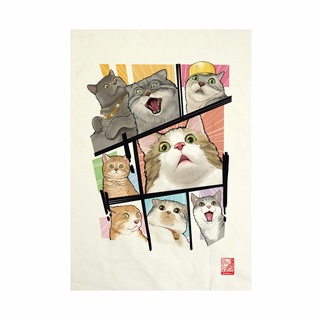 ผ้าแคนวาส พิมพ์ลาย แมวเงิบ ไม่มีกรอบ ขนาด 34.5x48.5 ซม / Oh! My Cat Fabric Art  Canvas No frame size 34.5x48.5 cm.