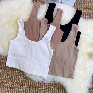 NN02✨ พร้อมส่ง crop top เสื้อครอปรุ่นกล้ามวาฟเฟิล