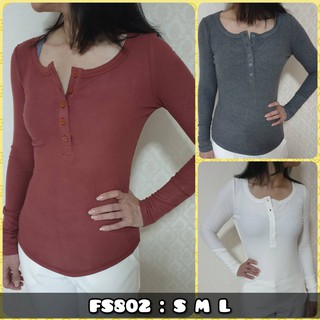 FS802-เสื้อแขนยาวคอกระดุม เสื้อผู้หญิง เกรดพรีเมี่ยม เสื้อสไตล์เกาหลี กันหนาว ค๊อตต้อนสเปนเด็กซ์ นุ่ม ยืดเด้ง สินค้าไทย